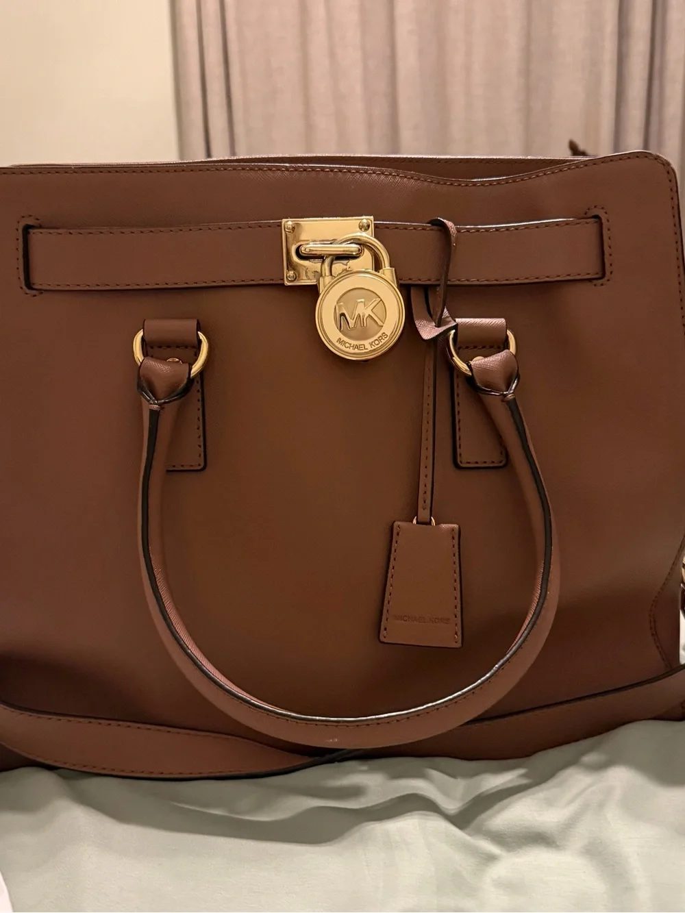 Michael Kors Chestnut Brown Large Saffiano Leather Tote with Gold Hardware